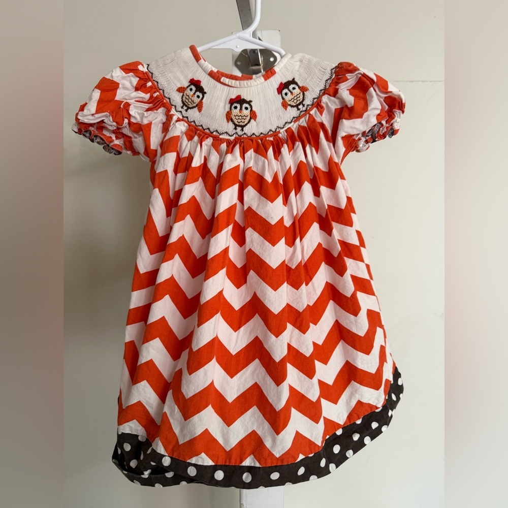 Olivia Kate Smocked Owl Bishop Dress